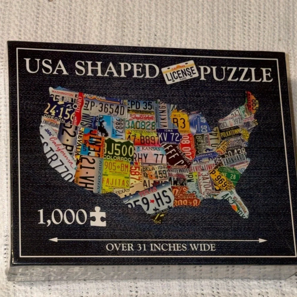 TDC Puzzles USA Shaped License Plate 1000 Piece Jigsaw Puzzle Americana 31 Inch